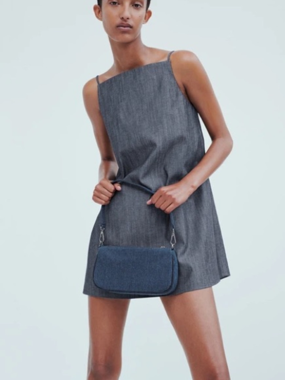 Zara Denim Blue Mini Dress with Spaghetti Straps